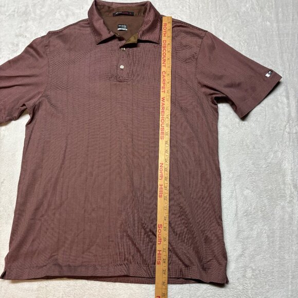 Nike Tiger Woods Collection Polo Shirt Mens L Dri Fit Golf Striped Brown Red TW - Picture 8 of 8